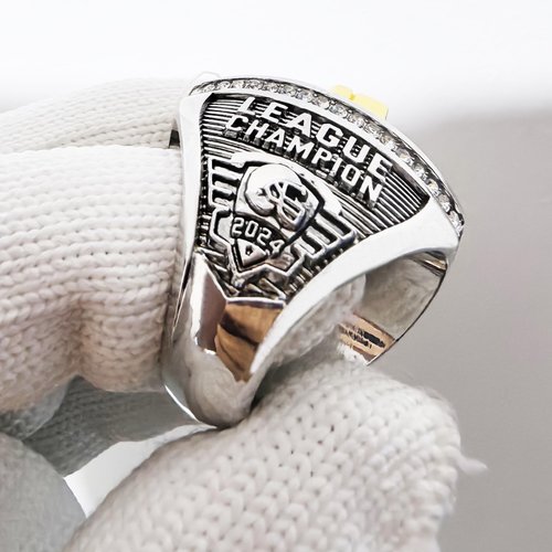 noblehead 2024 Fantasy Football Championship Ring | Heavy FFL Champion Ring | Gold Silver Tone Plated Award Trophy for Fantasy Football League Winner (Ring and Stand Together, Size 11)