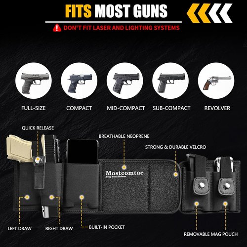Belly Band Holster - Breathable Neoprene Tactical Gun Holster for Men & Women | Fits Glock 19, 17, 43 & More