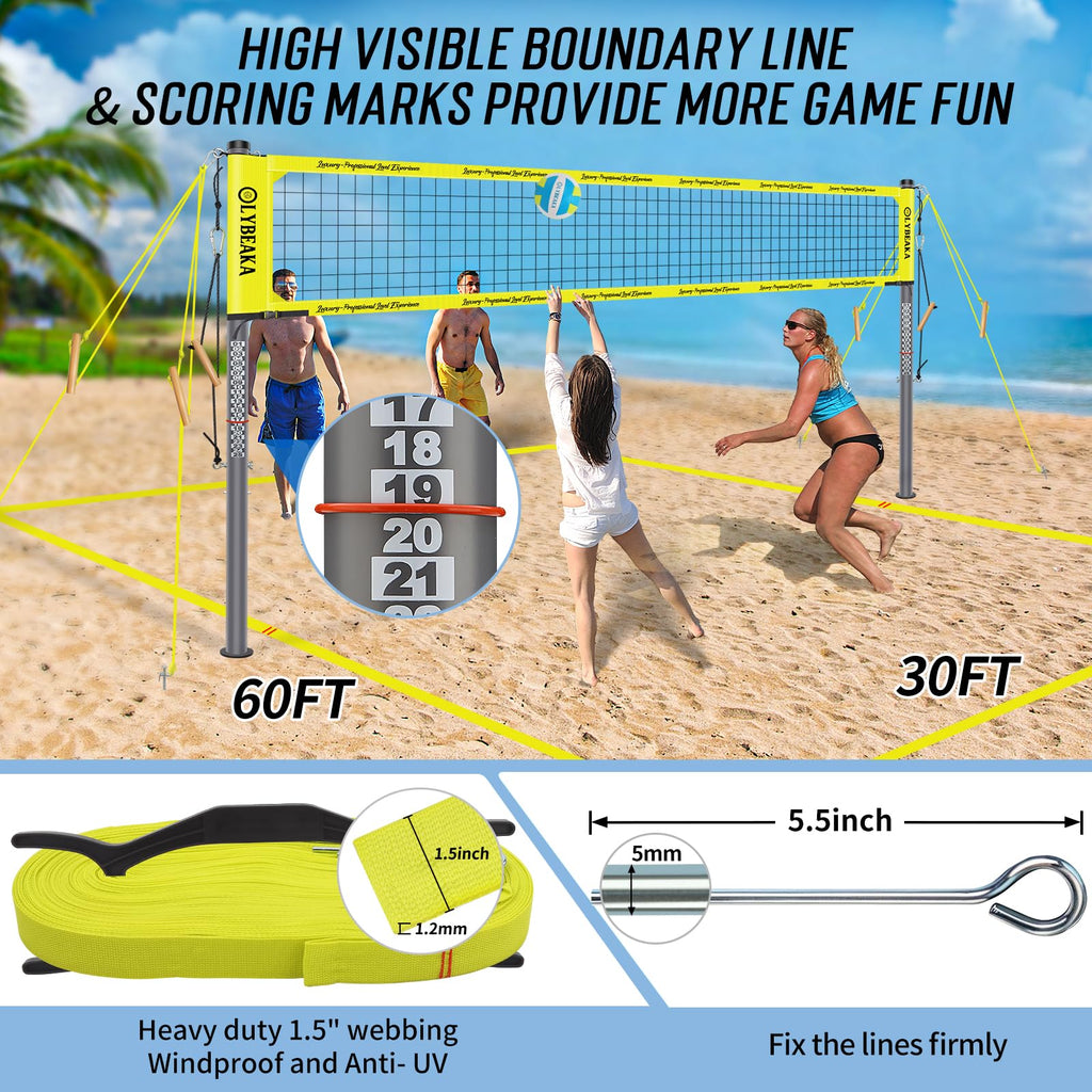 Outdoor Professional Volleyball Net Set with Heavy Duty 2" Adjustable Aluminum Poles, Tetoron Net, Portable 1800D Carry Bag - Super Stable & Anti-Sag with 2 Tension Adjusters for Backyard Beach Grass