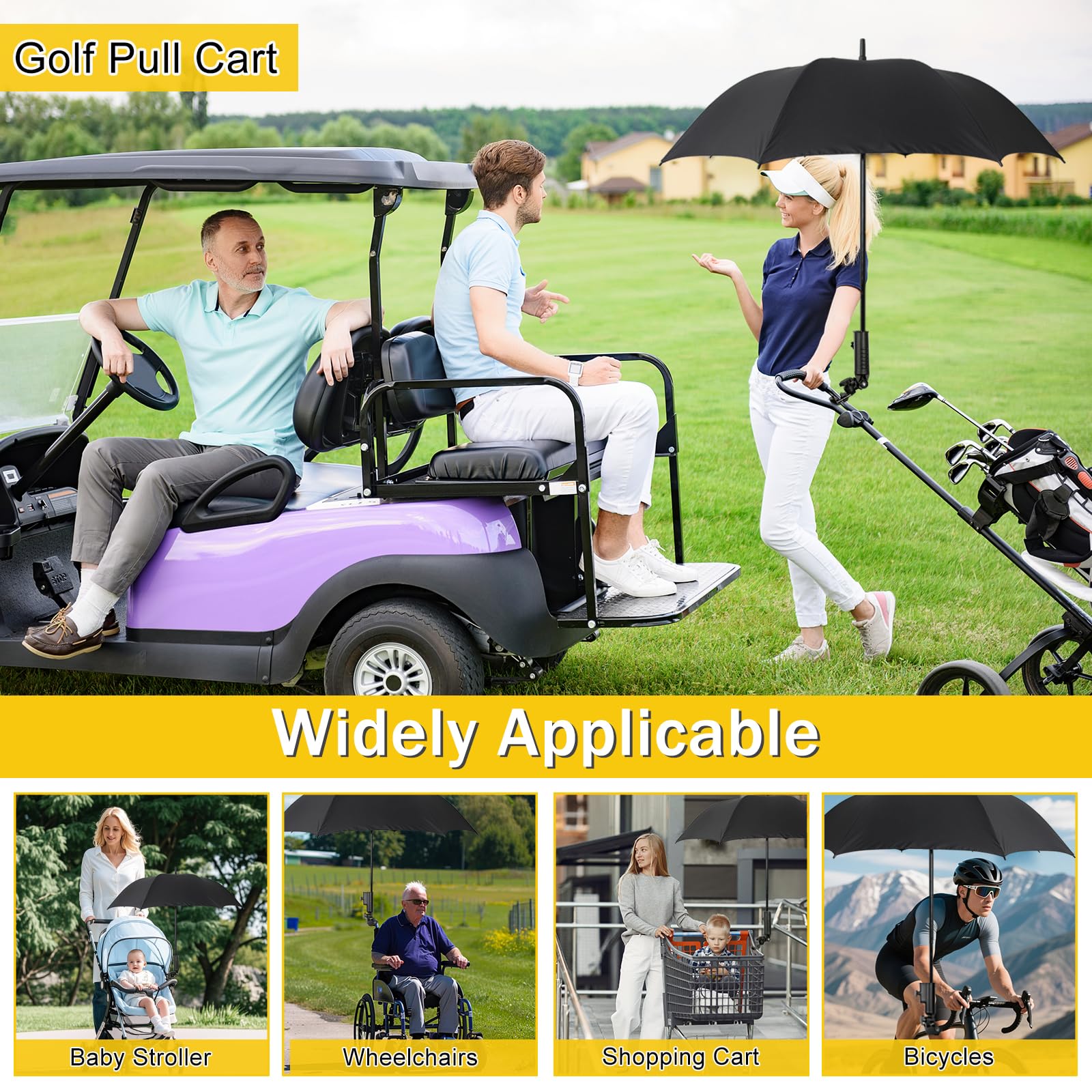 SANXIACAR Heavy-Duty Golf Push Cart Umbrella Holder Aluminum Base 180° Adjustable for Stroller Bike Wheelchair Bicycle Mobility Scooter Beach Chair Universal Windproof Umbrella Mount
