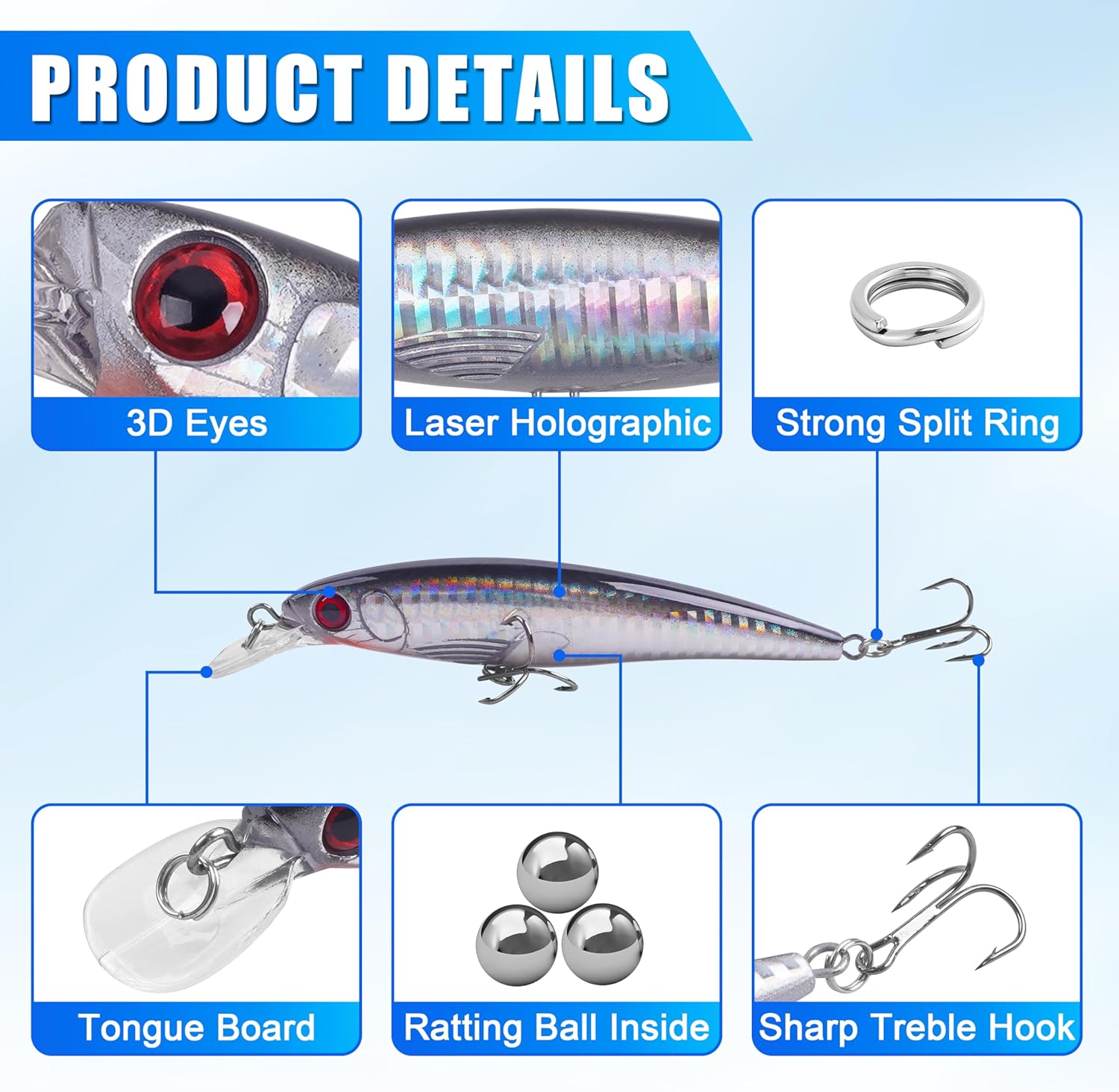 Skiennix Saltwater Fishing Lures Kit - 6pcs Deep Diving Jerkbait & Crankbait Plugs for Ocean Fishing