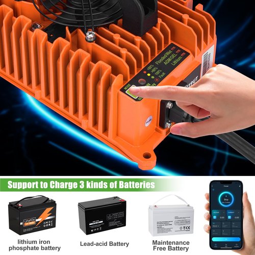 10L0L 15A/48V Golf Cart Battery Charger with OBC Wire Compatible with Club Car DS & Precedent, Upgrade The APP Bluetooth Function, IP67 Waterproof, Supports 3 Kinds of Battery Charging (Orange)