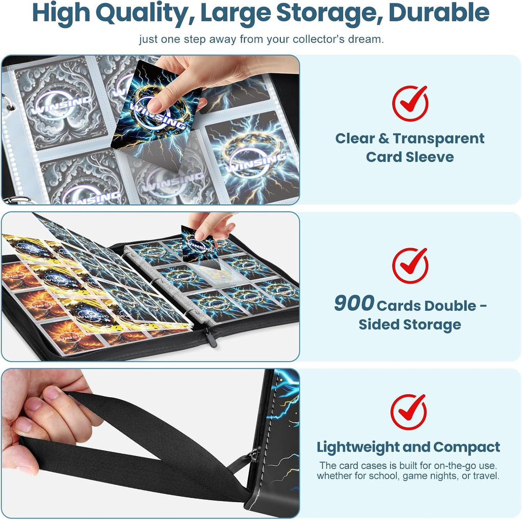 Skiennix Card Binder - 9 Pocket Zipper Case with 50 Removable Pages for Game & Sports Cards | Black