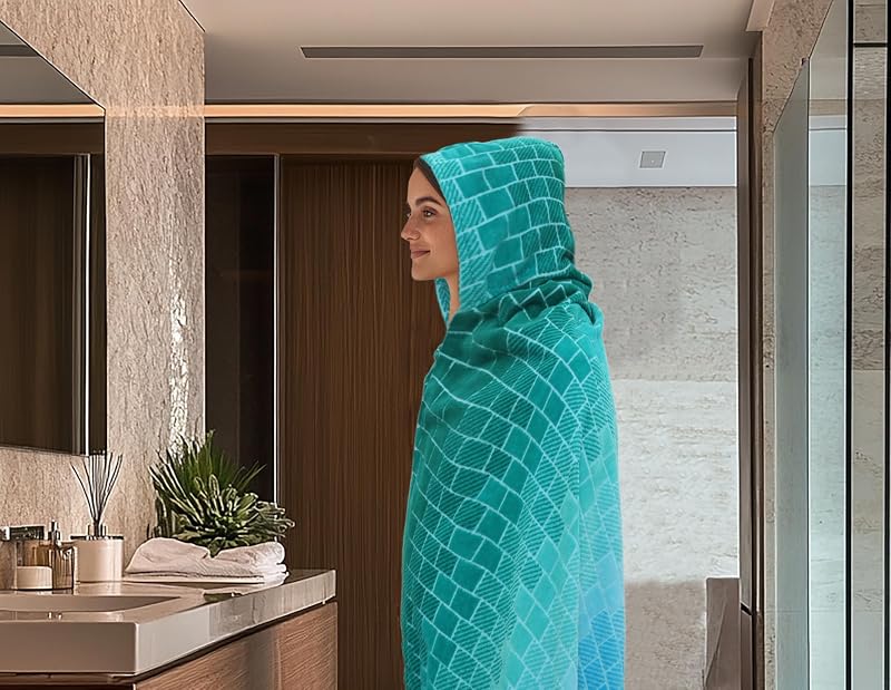 Hooded Beach Towel 39x68 Oversized 100% Cotton - Blue Tiles (1 Pack)