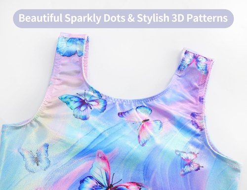 Domusgo Gymnastics Leotards - Sparkly One-Piece Sleeveless Tumbling Unitards for Girls