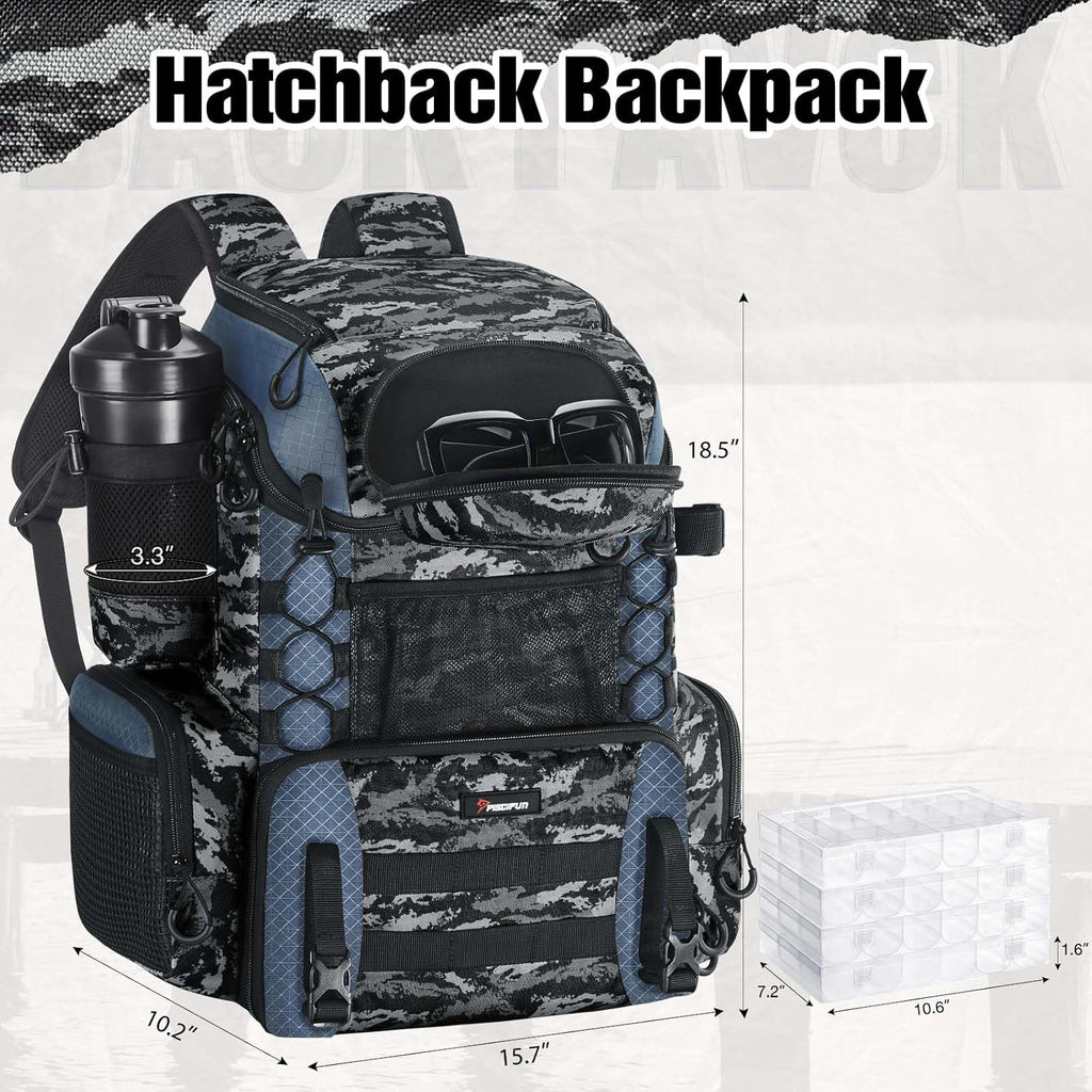 Piscifun Fishing Tackle Backpack - 42L Waterproof Bag with Rod Holders & 4 Tackle Boxes