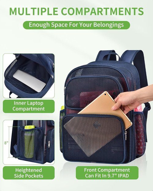 MAY TREE Heavy-Duty Mesh Backpack - Large Capacity for Travel, Beach & Hiking | Padded Straps