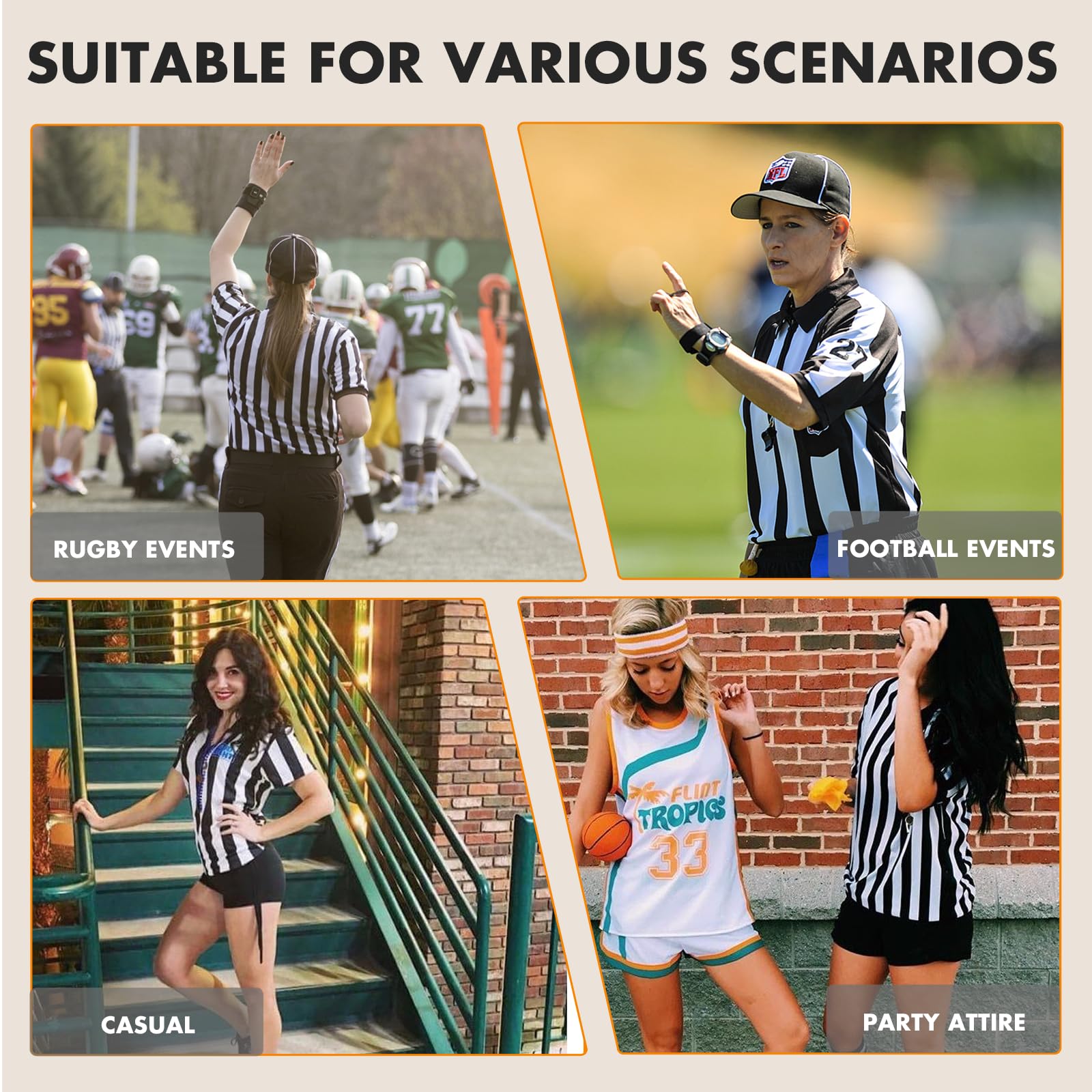 redgino Women's Referee Shirt Dress Official Black and White Stripe Ref Umpire Jersey for Basketball Football Hockey Halloween Costume & Waitresses V-Neck M