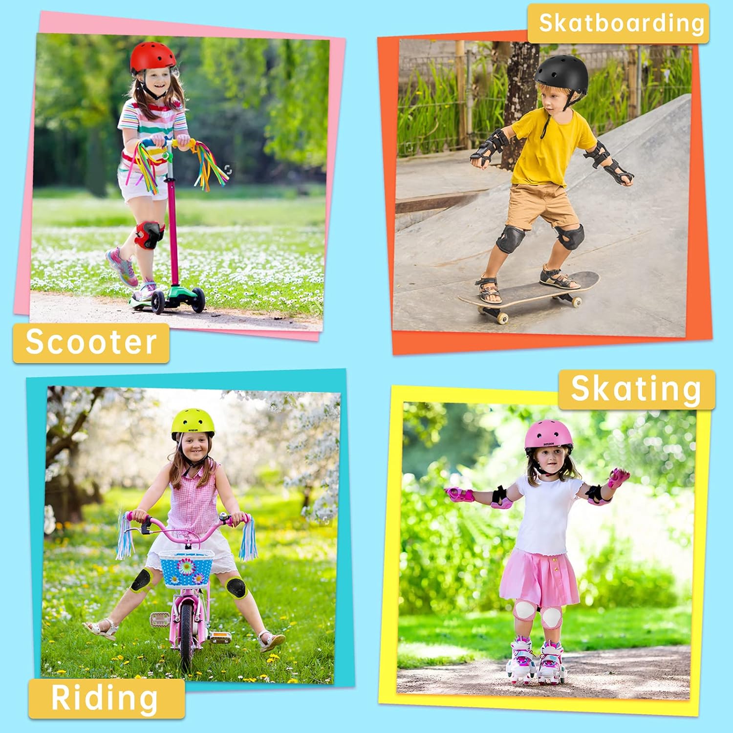 Skiennix Kids Bike Helmet - Adjustable Toddler Helmet with Knee, Elbow & Wrist Pads | Ages 2-14, Multi-Color