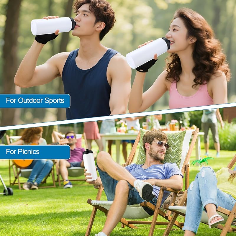 20oz LemonRoad Squeeze Water Bottles – 12 Pack with Pull Top Lid, Dishwasher Safe, White Variation