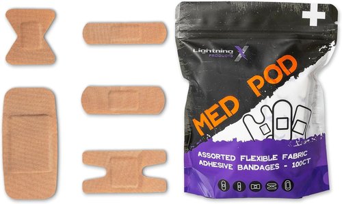 Lightning X Products Heavy Duty Flexible Fabric Assorted Adhesive Bandages for First Aid Kits (Pack of 100), 5 Sizes
