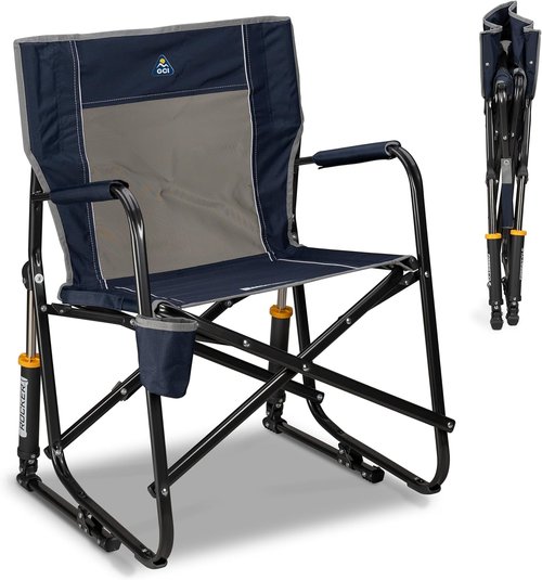 GCI Outdoor Freestyle Rocker Camping Chair - Portable Folding Rocking Chair with Drink Holder & Comfortable Backrest - Indigo Blue