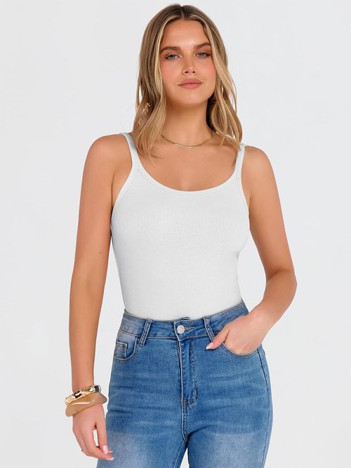 ANRABESS Women's Scoop Neck Tank Top - Sleeveless Ribbed Knit Cami for Summer 2026 | Slim Fit Basic Tee