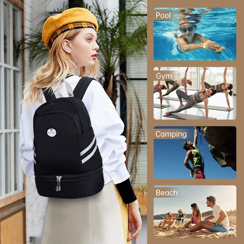 HUA ANGEL Multi-purpose Nylon Travel Backpack Foldable Women's Gym Pack with Shoe Compartment - Fitness Sport Swimming 20-30l