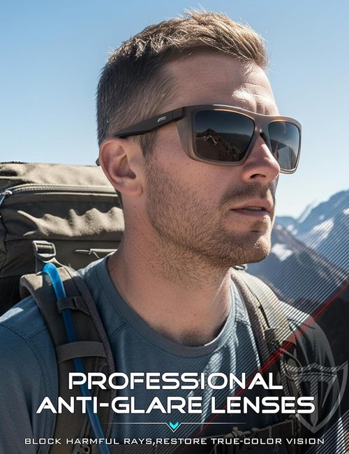 ATTCL Polarized Sunglasses for Men - Lightweight TR90 Square Frame with UV Protection for Outdoor Activities