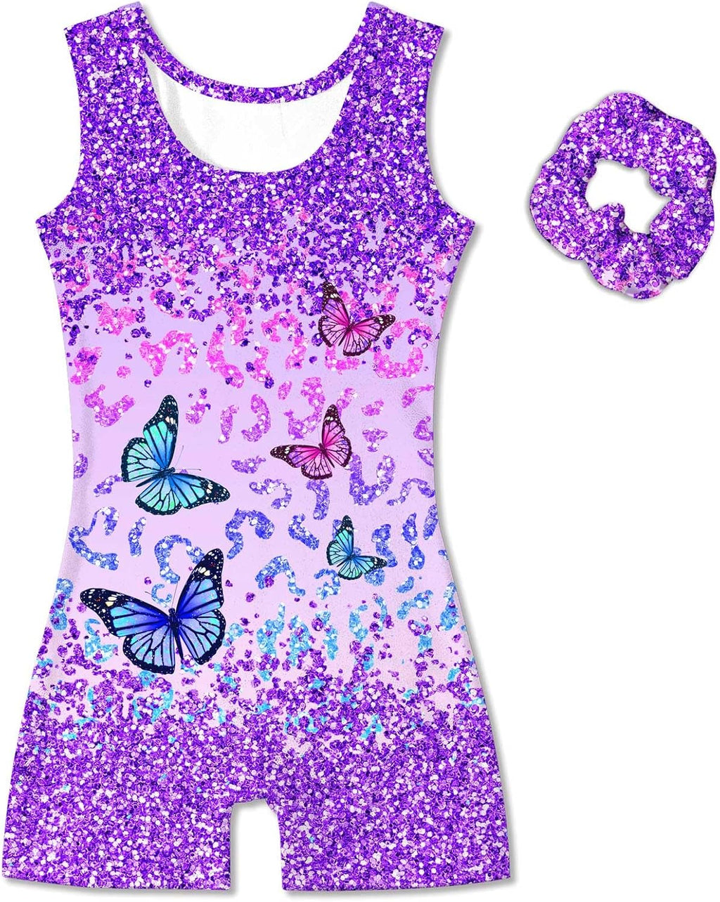 Vogseek Gymnastic Leotards for Girls 4-12Y | Sparkly Dance Unitards with Hair Scrunchie