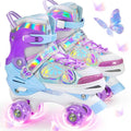 SHDSL Kids Roller Skates for Girls Boys Beginner, 4 Sizes Adjustable Quad Butterfly Roller Skates with All Light up Wheels, Birthday Gift for Girls Skates Indoor Outdoor Sports