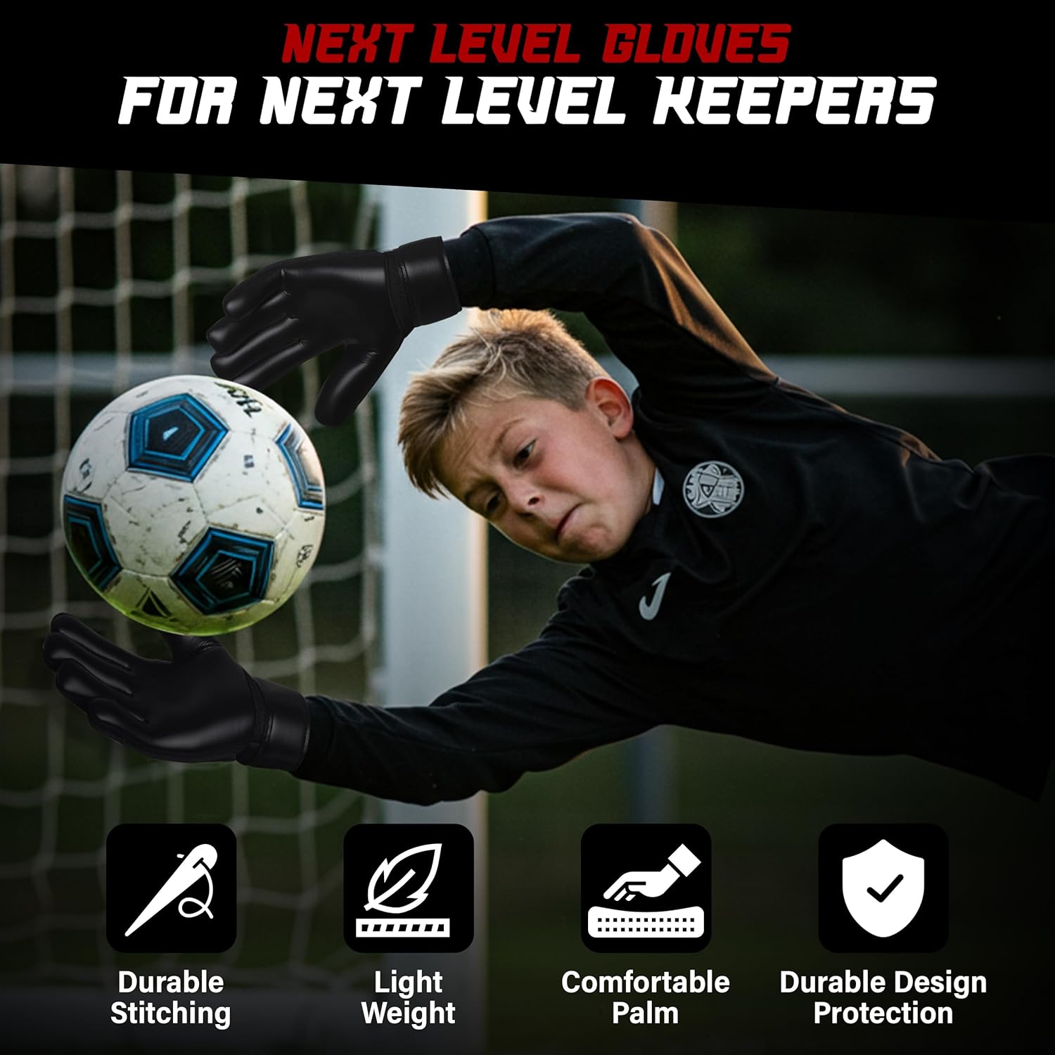 Skiennix Kids Soccer Goalie Gloves - Youth Football Goalkeeper Gloves with Anti-Slip 4mm Latex Grip & Double Wrist Support
