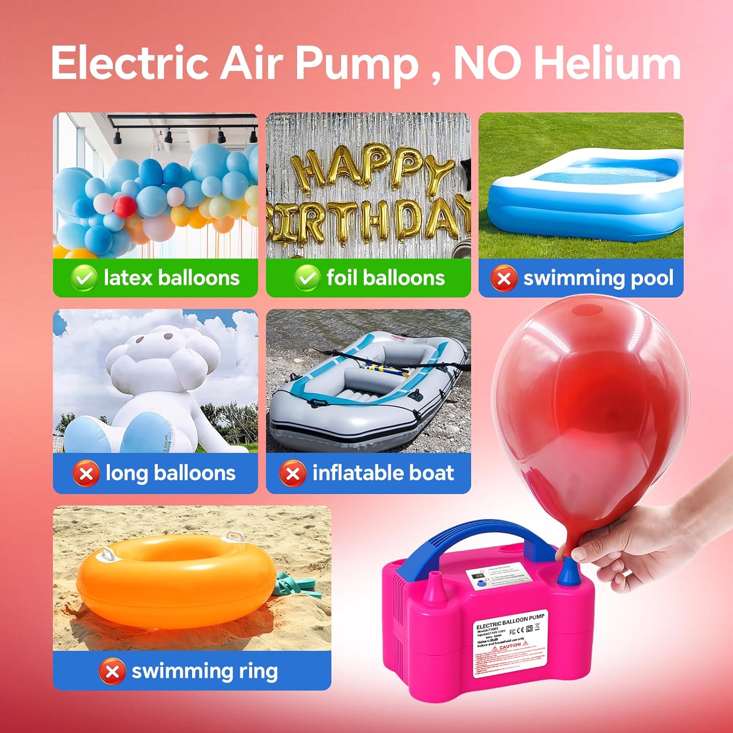 Skiennix Electric Balloon Pump - 110V 600W Portable Dual Nozzles for Party Decorations | Includes Tying Tool