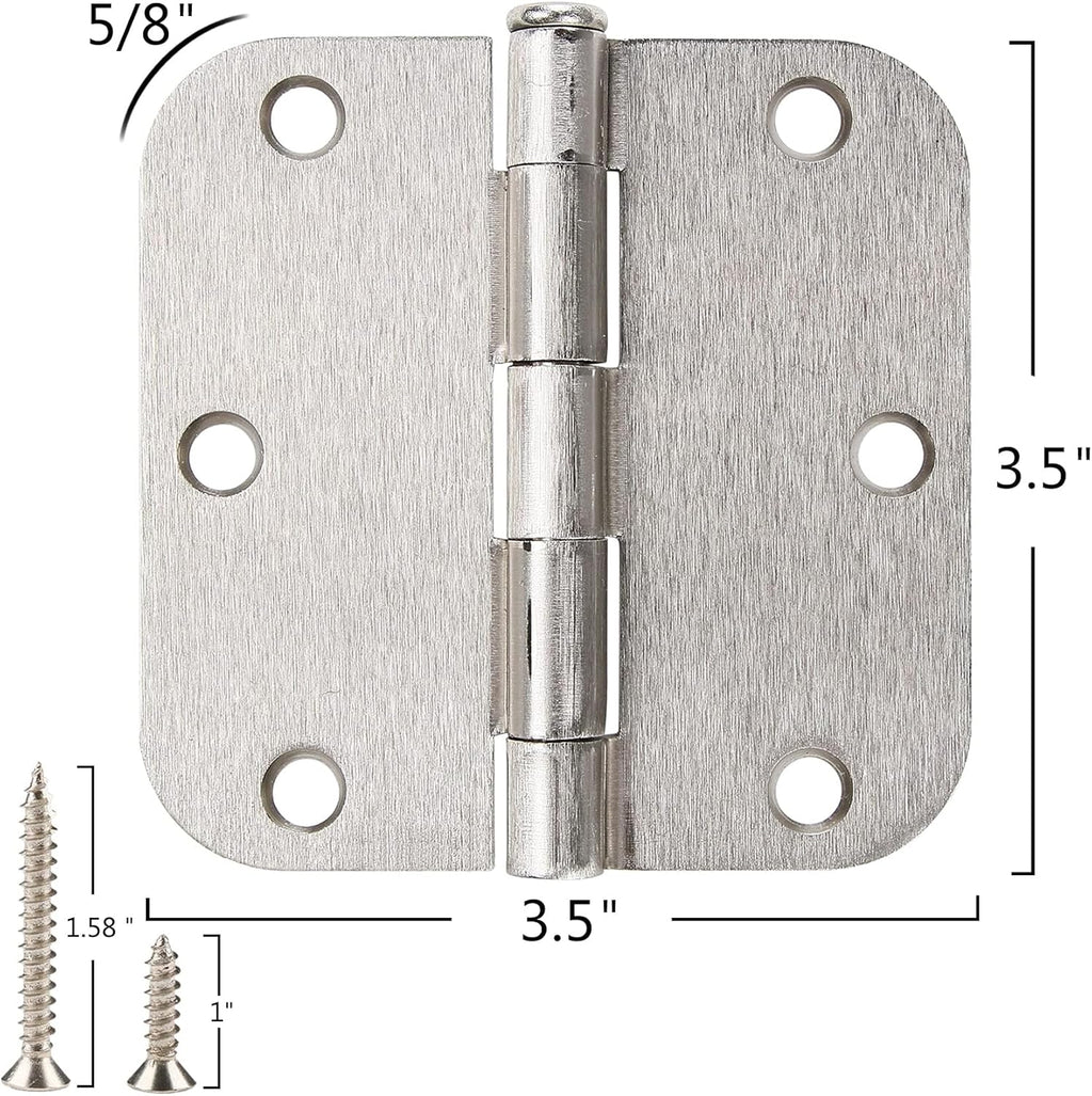 Cando 18-Pack Satin Nickel Door Hinges - Heavy Duty 3.5 Inch x 1/2" Rounded 5/8 Radius for Interior Doors