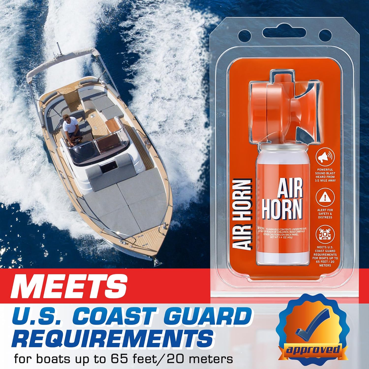 Air Horn 1.4oz - 122dB Loud Marine Safety Horn | Emergency Use, Heard Up to 1/2 Mile Away