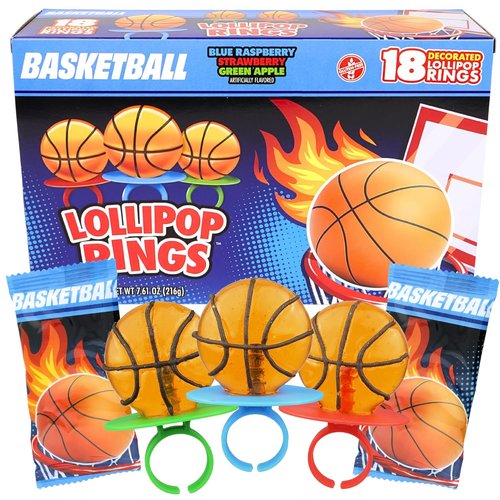 Imaginings Basketball Lollipop Rings - Individually Wrapped Candy for Birthday Party Favors | 18 Suckers