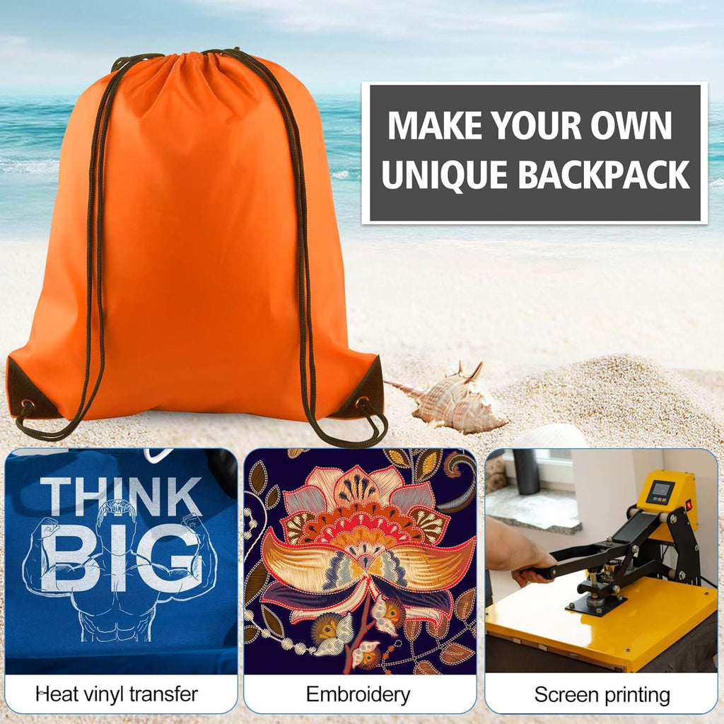 PLULON Drawstring Backpack - 2-Pack Orange Cinch Sacks for Gym, Yoga, and Outdoor Activities