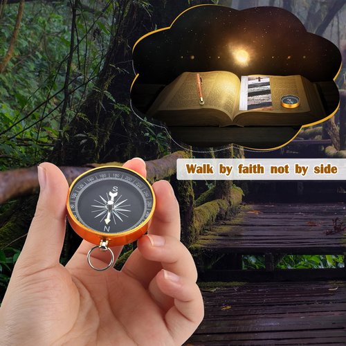 Spakon 50 Sets Christian Gifts for Men Religious Baptism Church Inspirational Bible Verse Engraved Compass Bamboo Pen Bookmark Christmas Christian Gifts for Pastor Father Sunday School (Natural)