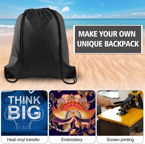 KUUQA Drawstring Backpack - Versatile Cinch Sack for School, Gym & Travel - 2 Pcs, Black