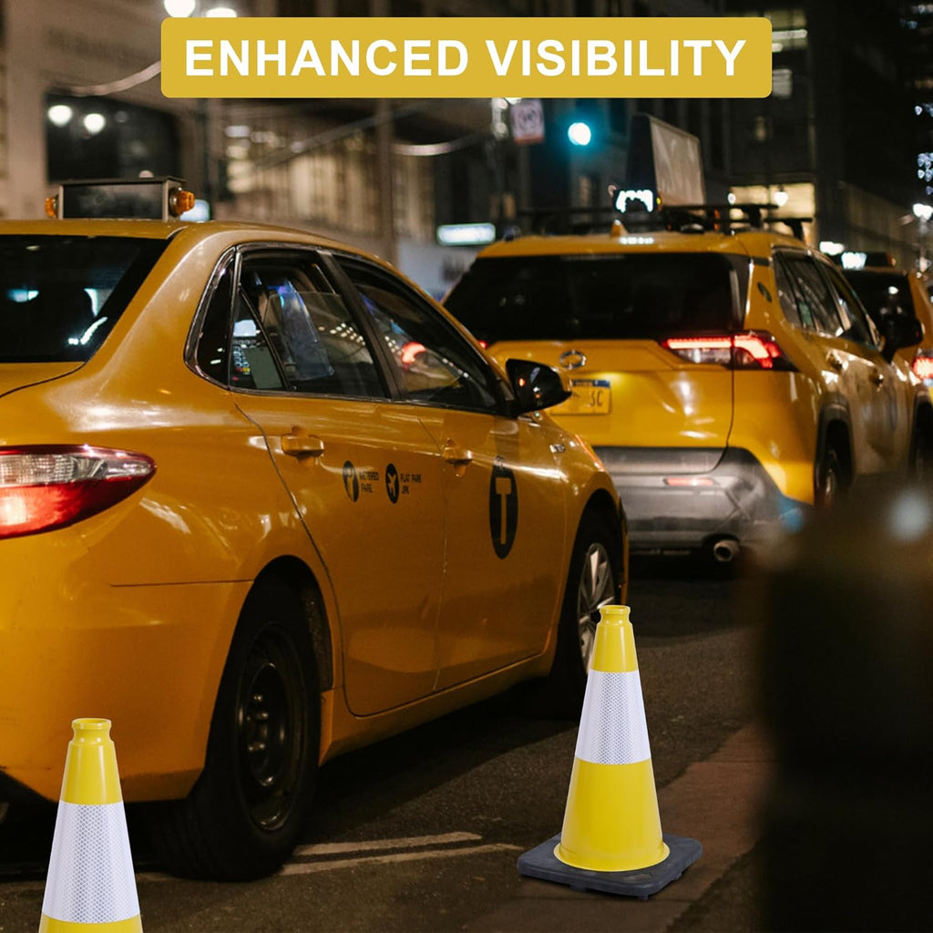 OrangeStar 18" Traffic Cones - 8-Pack Yellow Safety Cones with Reflective Collar & Weighted Base for Indoor/Outdoor Use