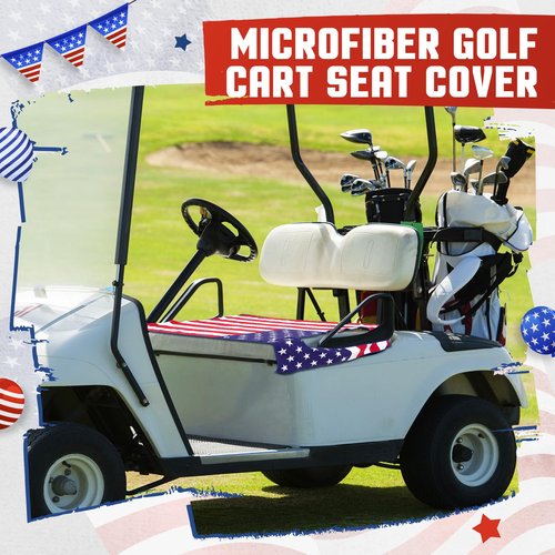 HunnmingRe 2 Pcs Microfiber Golf Cart Seat Cover American Flag Golf Blanket Portable Cushion Cover for Cart Independence Day Accessories(Flag Style)