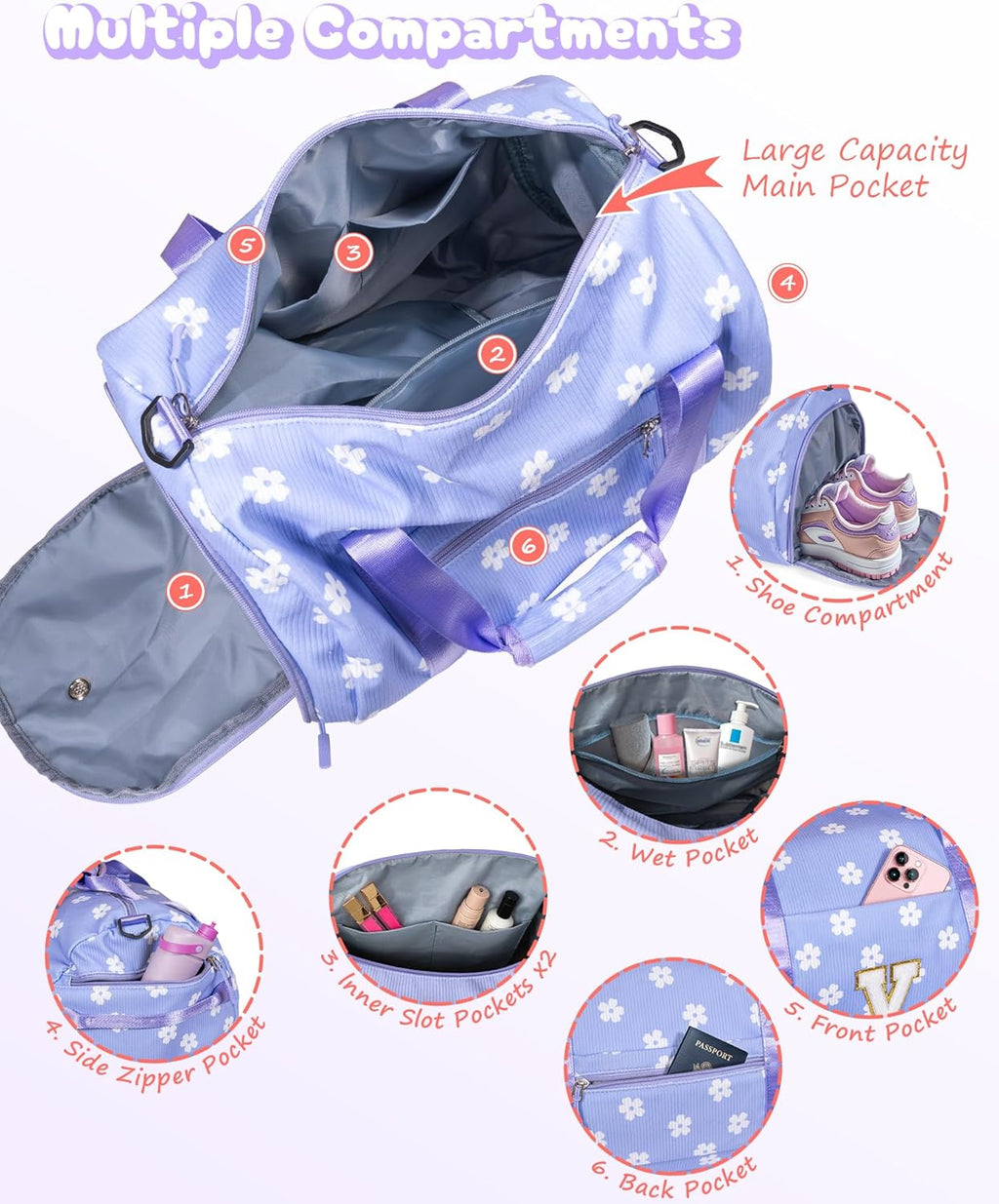Skiennix Personalized Gym Bag - Sporty Cheerleader Duffle with Shoe Compartment & Toiletry Bag | Custom Gift for Girls