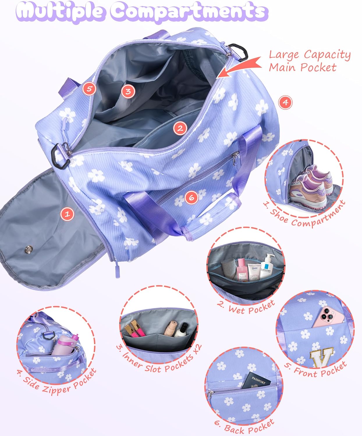 Skiennix Personalized Gym Bag - Sporty Cheerleader Duffle with Shoe Compartment & Toiletry Bag | Custom Gift for Girls