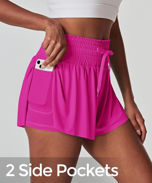 IUGA High Waisted Athletic Shorts - Flowy Butterfly Design with Pockets for Women | Ideal for Running & Tennis