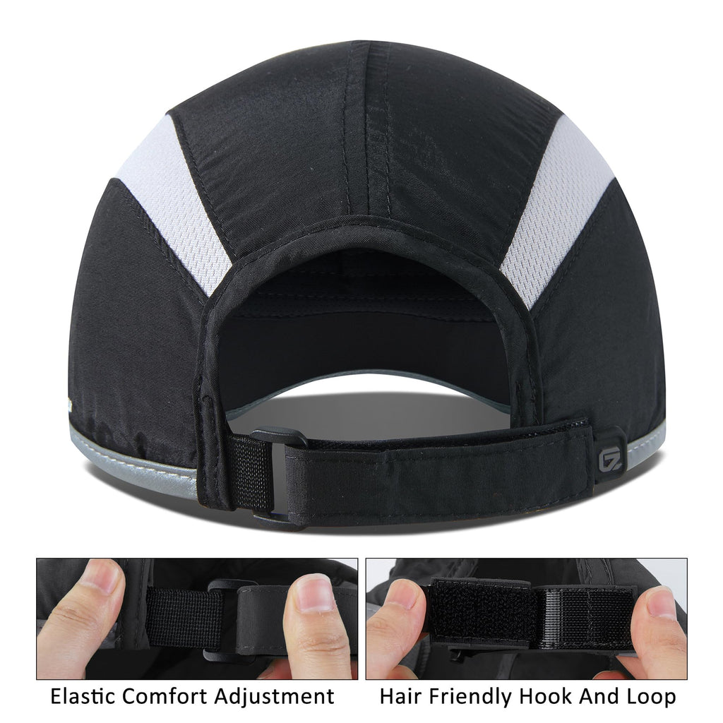 GADIEMKENSD Foldable Run Hat Reflective Baseball Cap Quick Drying Sports Hat for Men Woman Adjustable 50+ UPF Breathable Mesh Water Repellency Outdoor Race Performance Lightweight Black