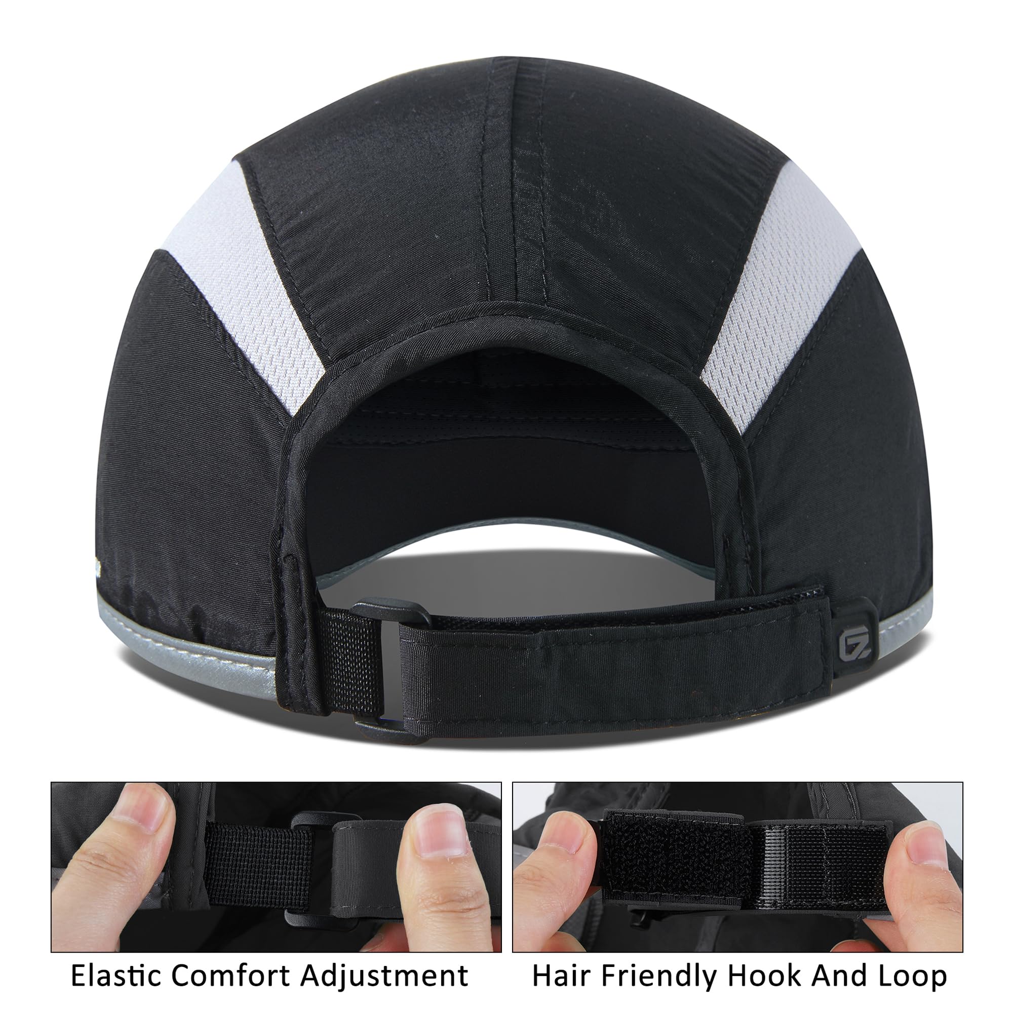 GADIEMKENSD Foldable Run Hat Reflective Baseball Cap Quick Drying Sports Hat for Men Woman Adjustable 50+ UPF Breathable Mesh Water Repellency Outdoor Race Performance Lightweight Black
