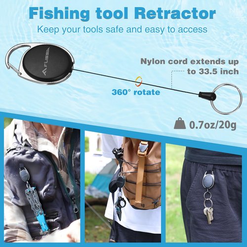 FLISSA Mini Fishing Pliers with Fly Fishing Zinger Retractor, Fish Hook Remover Tool, Split Ring Pliers for Saltwater & Freshwater, Tungsten Carbide Cutters, Fishing Gear Gift for Anglers