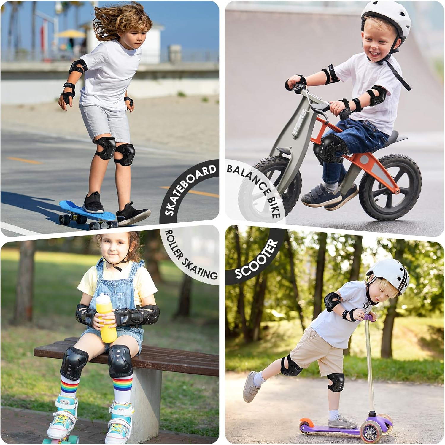 BOSONER Kids Knee & Elbow Pad Set - Protective Gear for Roller Skating, BMX, and Scooter Riding