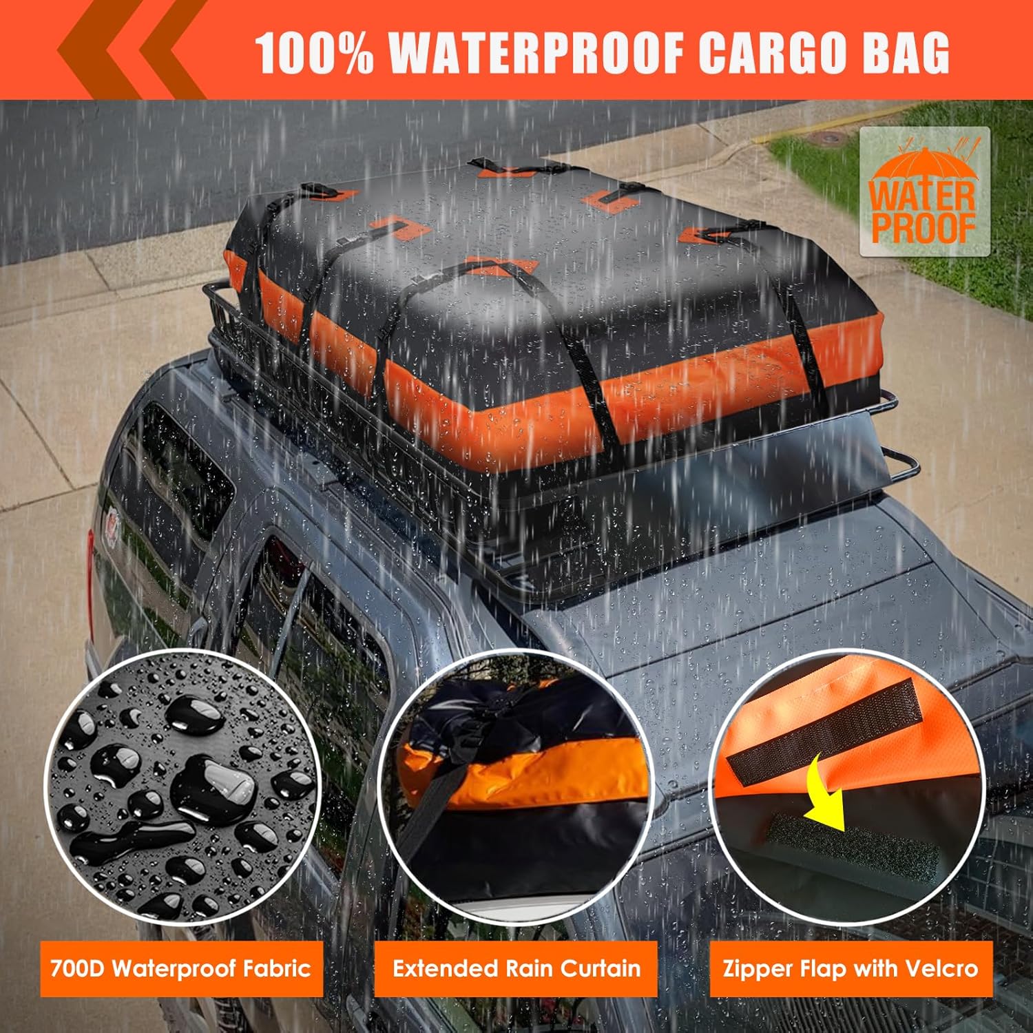 Skiennix Roof Rack Carrier Basket - Waterproof Cargo Bag 20 Cu Ft | Universal Fit, 200 Lbs Capacity