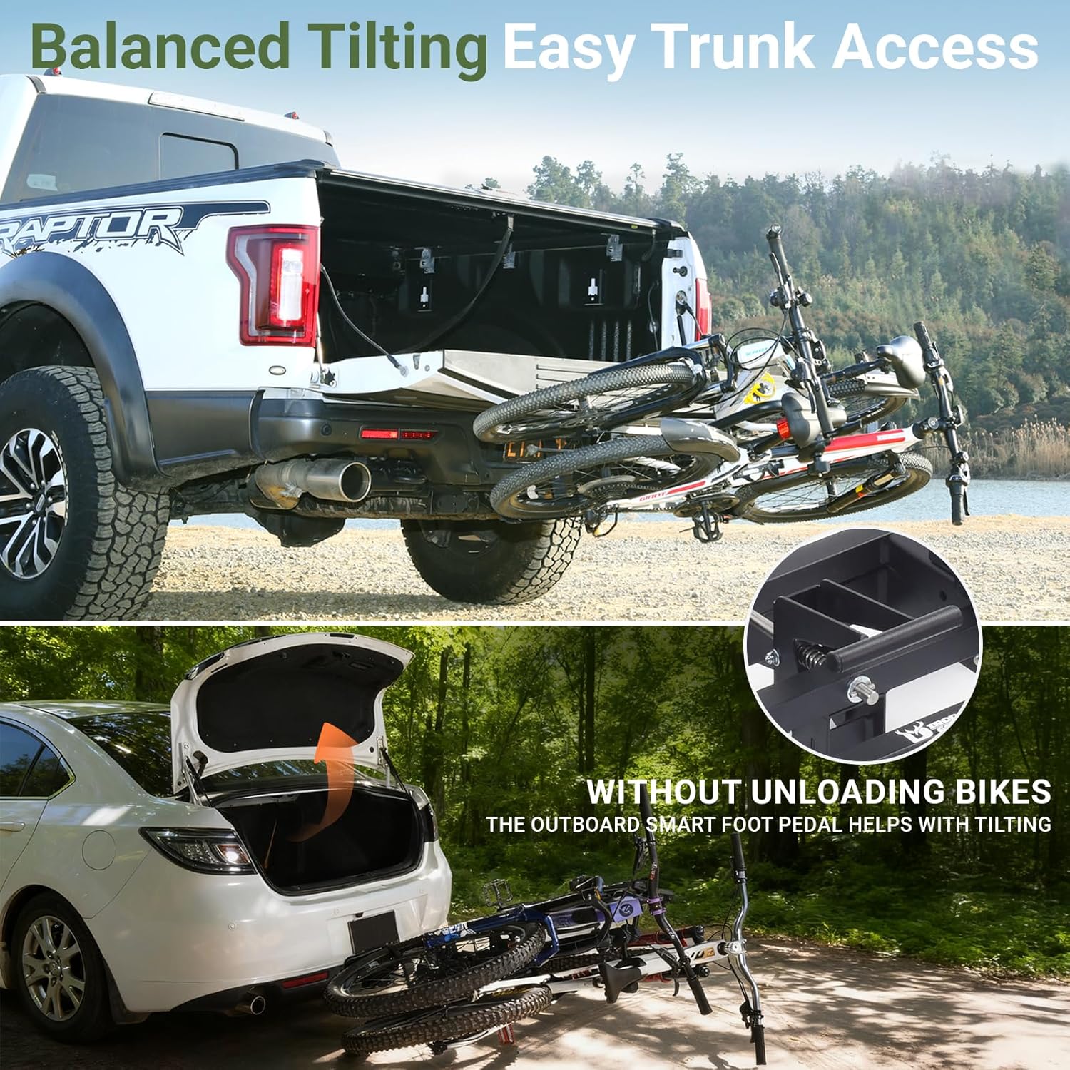 Skiennix Bike Rack - Heavy-Duty 2-Bike Carrier for 16-29'' Bikes | Tilting & Folding Design, 100 lbs Capacity