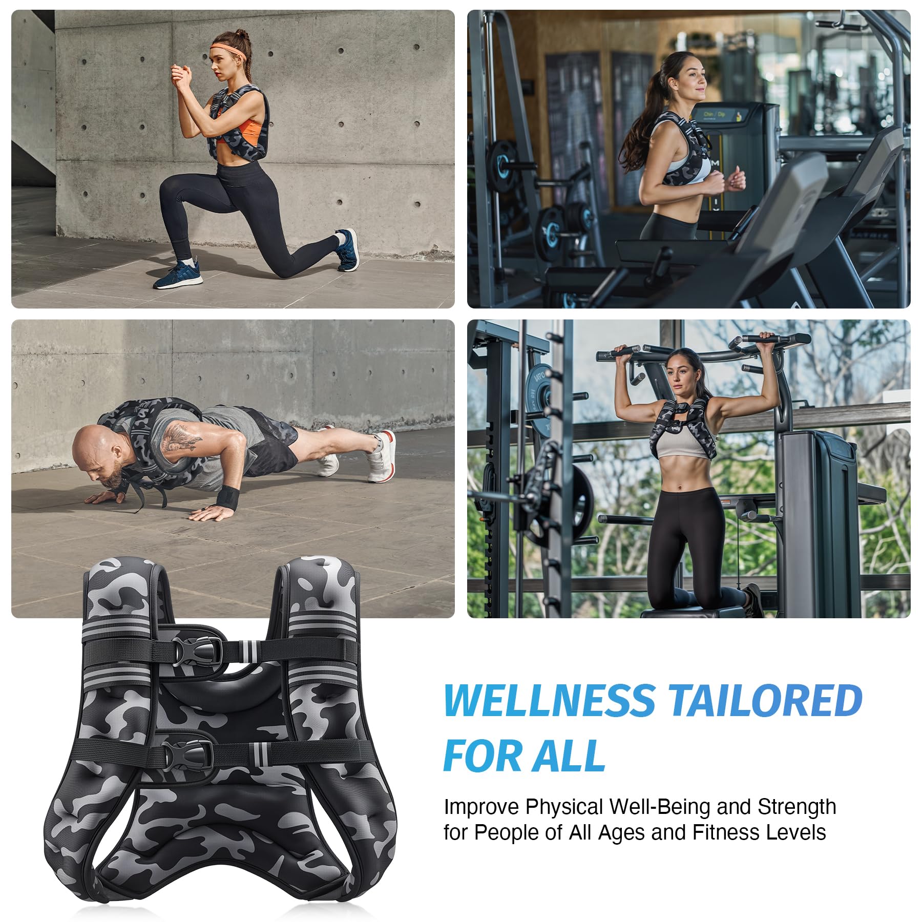 ZELUS Weighted Vest, 6lb/8lb/12lb/16lb/20lb/25lb/30lb Weight Vest for Men Women with Storage Pocket Reflective Strips for Workout Strength Training Running Muscle Building, Black Camo (16 lb)
