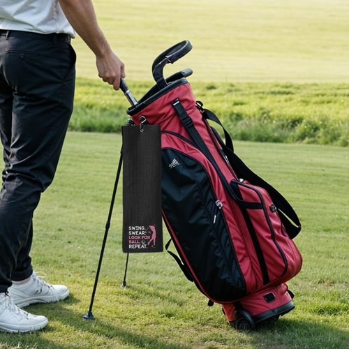 HEIFAM Swing Swear Look for Embroidered Pink Golf Towel Funny with Carabiner Clip Microfiber, Funny Golf Towels for Golf Bags for Grandma Mom Sister, Christmas Retirement Gift for Golfers, 16"X23"