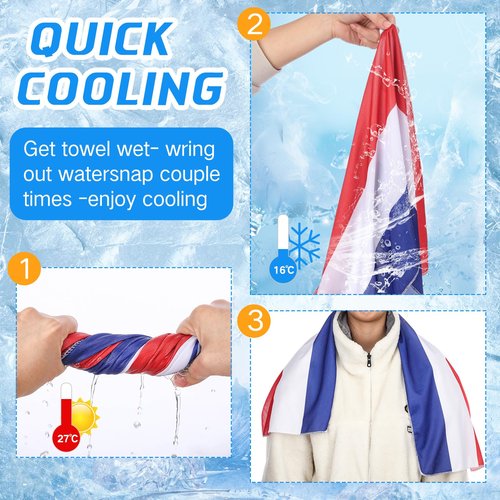 20 Pcs 4th of July Cooling Towel Bulk for Neck and Face 40 x 12 Inch Double Layer Microfiber Soft Breathable Sports Red White Blue Towels for Patriotic Independence Day Decor, Moisture Wicking Cold