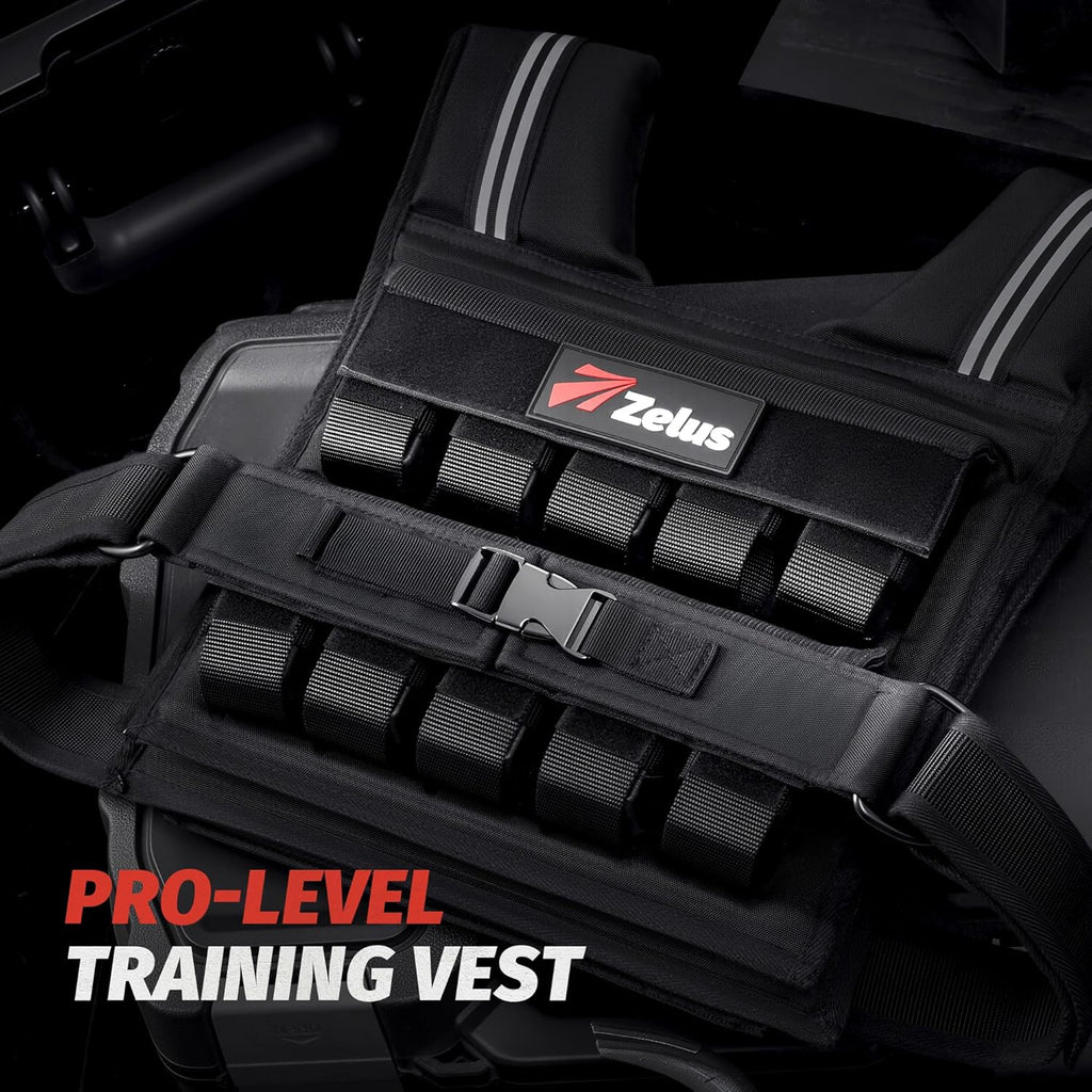ZELUS Weighted Vest for Men - Adjustable 23/36/45 lb. with Reflective Strips for Strength Training