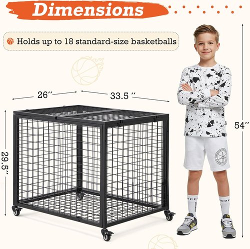 AECOJOY Rolling Basketball Cart - Versatile Sports Equipment Organizer with Wheels for Indoor & Outdoor Use