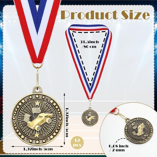 Cunno 48 Pcs Scout Car Derby Medals - Gold Trophies with Neck Ribbons for Team Sports Awards