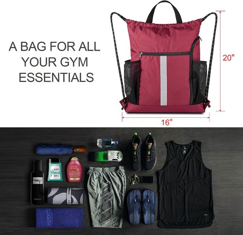 BeeGreen Gym Sack - Heavy-Duty Drawstring Backpack with Shoe Compartment & Water Bottle Holders | Unisex