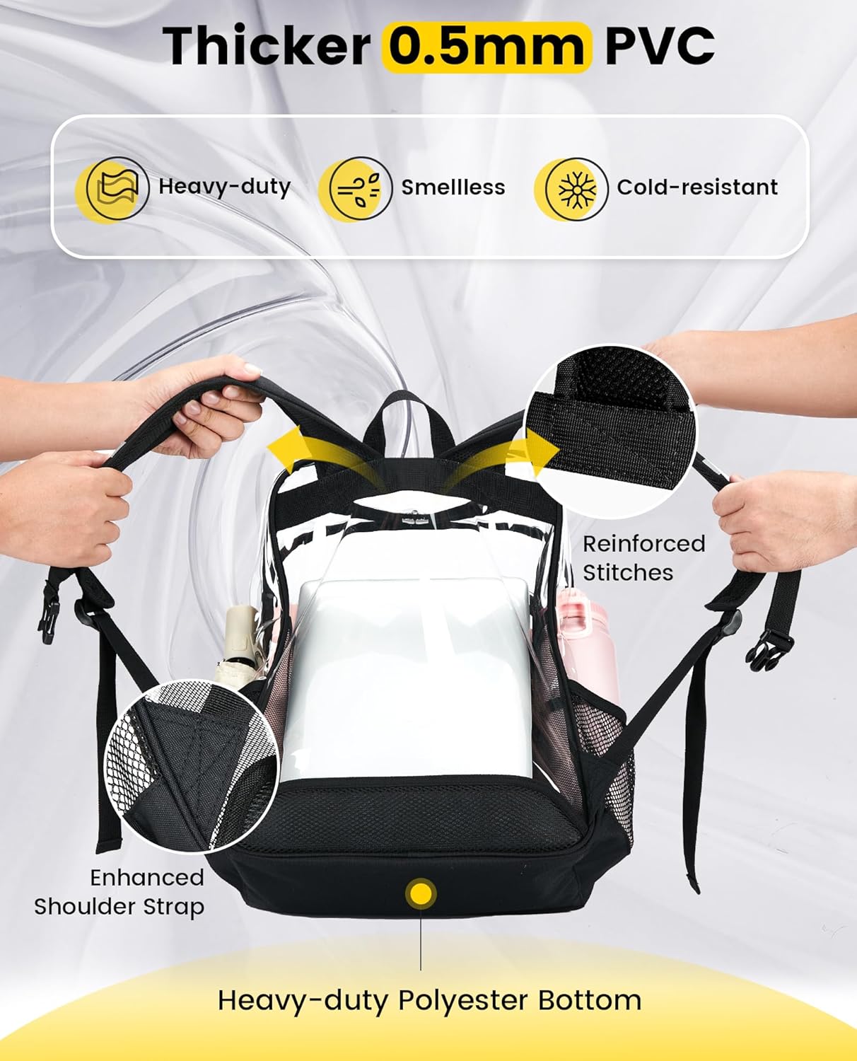 Vorspack Clear Backpack - Heavy Duty Extra Large Transparent Bookbag with TSA Lock | Black for College & Travel