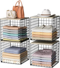 Skiennix 4-Tier Stackable Closet Organizer - Space-Saving Storage Baskets with Wood Top | Black
