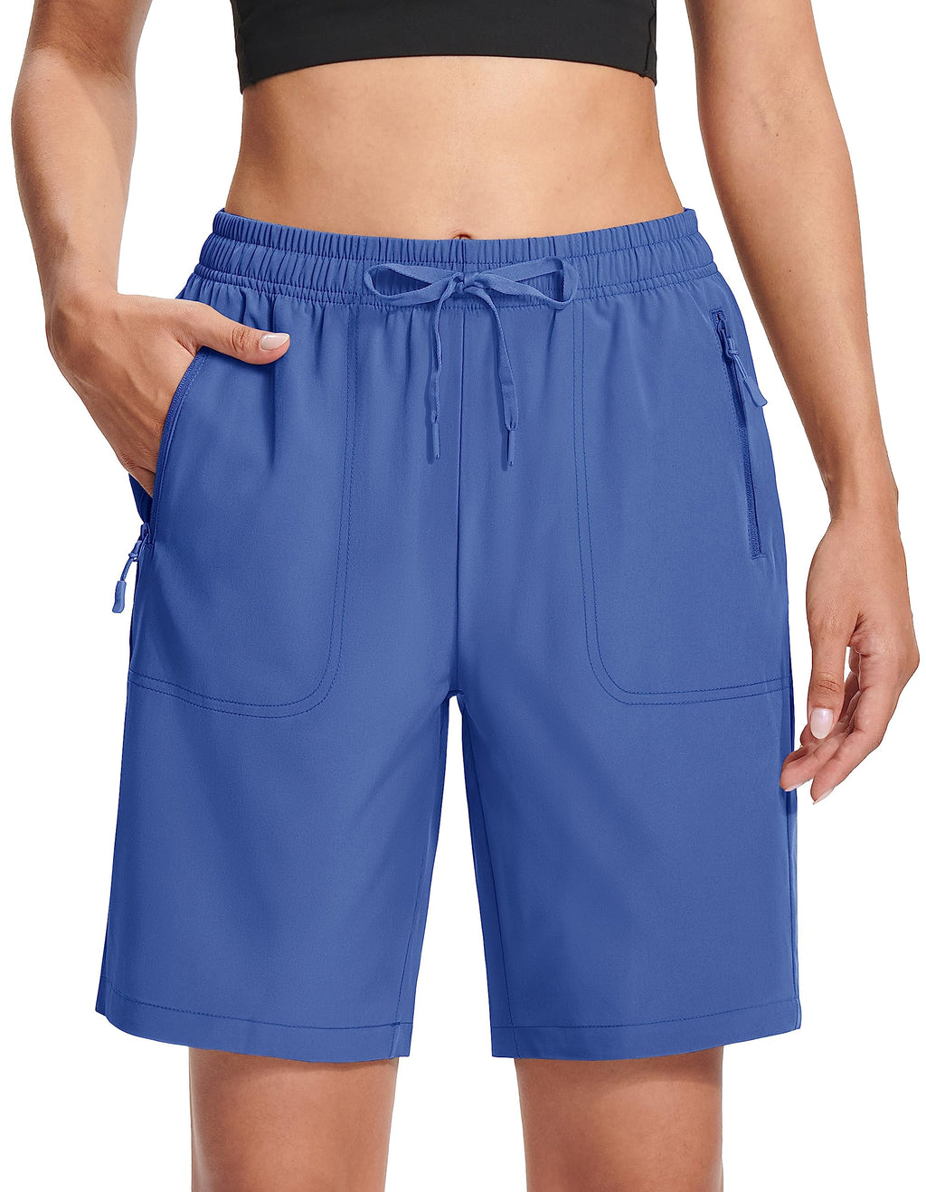 MAGCOMSEN Golf Shorts for Women 8" Hiking Shorts Lightweight Quick Dry Water Resistant Shorts Blue Grey XL